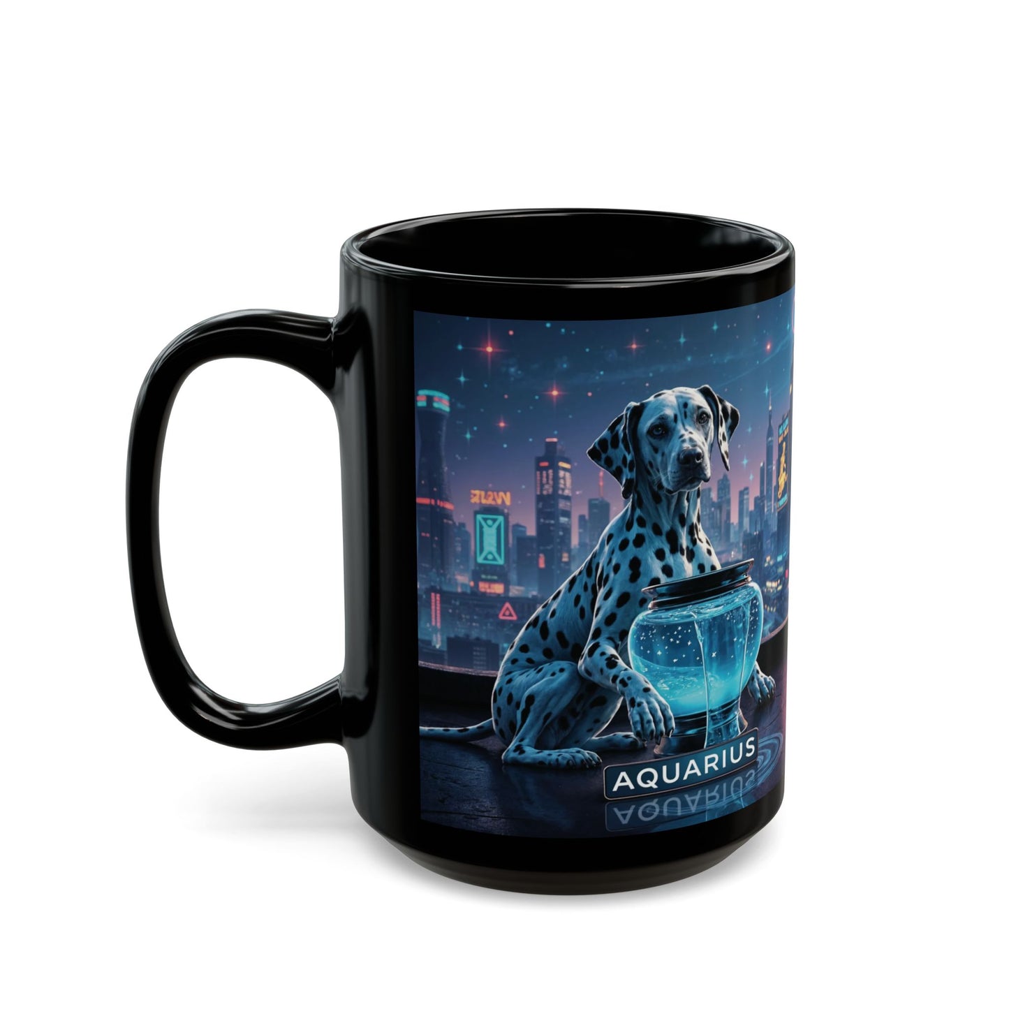 "Aquarius Dalmatian Water-Bearer" Black Mug (11oz & 15oz)
