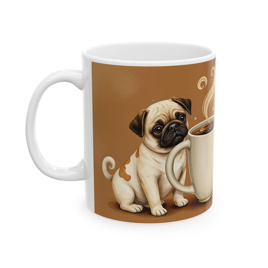 Puppy Pug Pals & Coffee Tails Ceramic Mug, (11oz, 15oz)