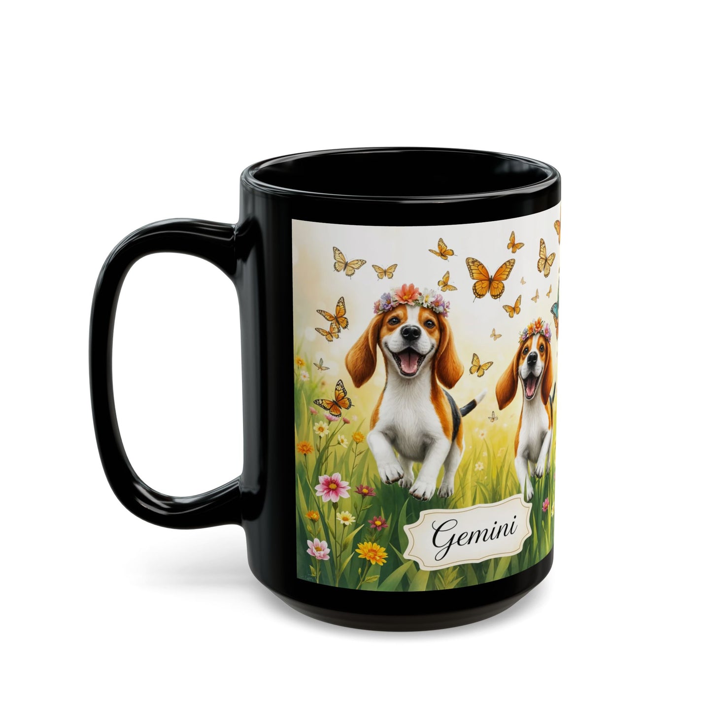"Gemini Twin Beagles" Black Mug (11oz, 15oz)