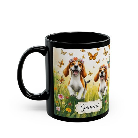 Gemini Twin Beagles Black Mug (11oz, 15oz)